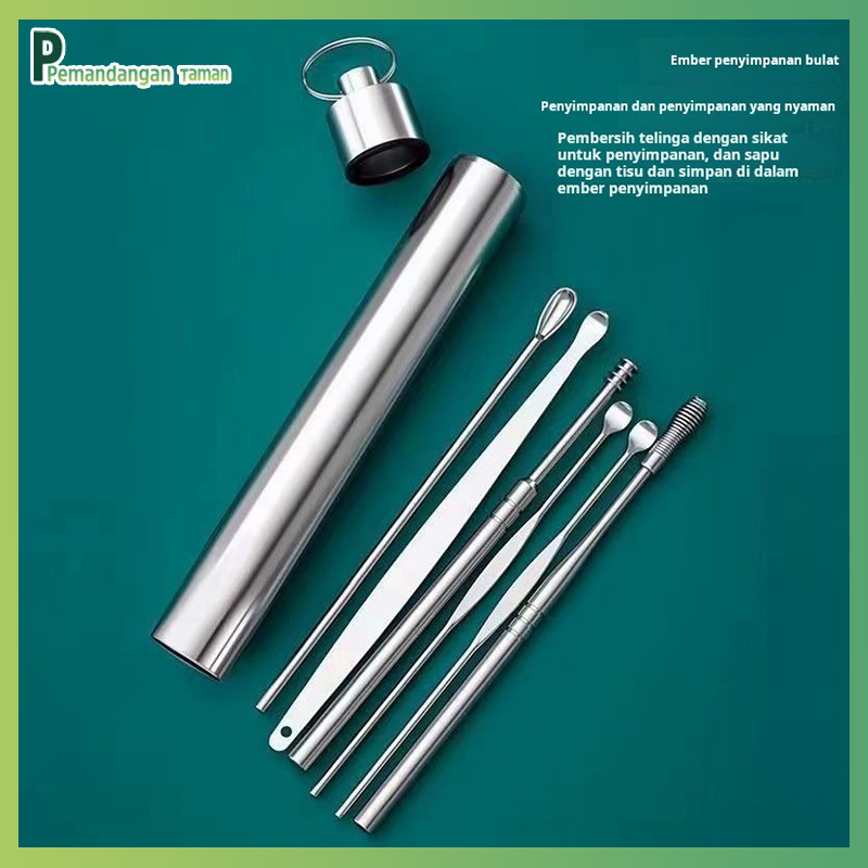 Set pembersih telinga stainless steel, alat pembersih telinga, artefak pembersih telinga, set pember
