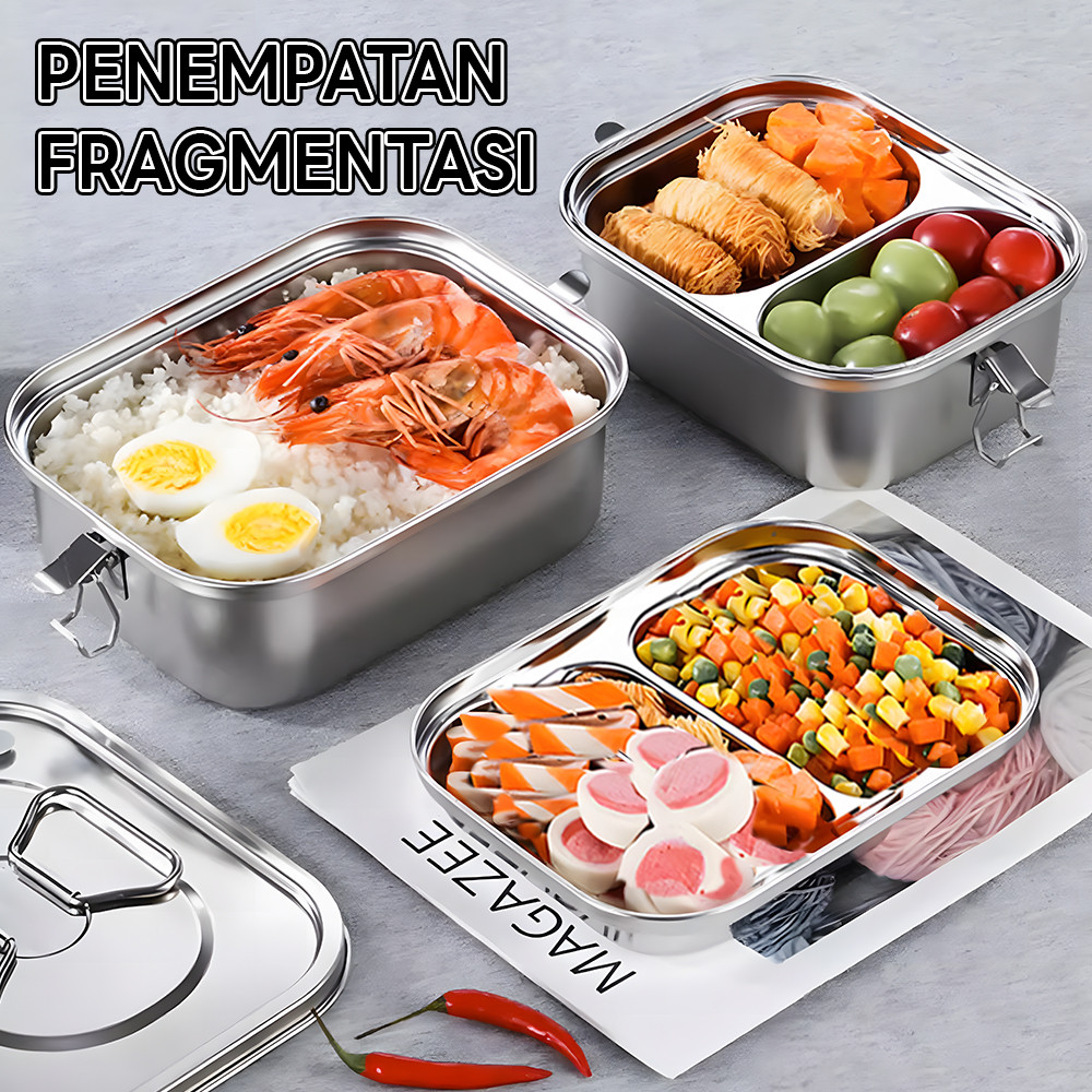 Tempat Makan Kotak Makan 2 Tingkat Leakproof Bekal Sekat Stainless Steel Anti Tumpah