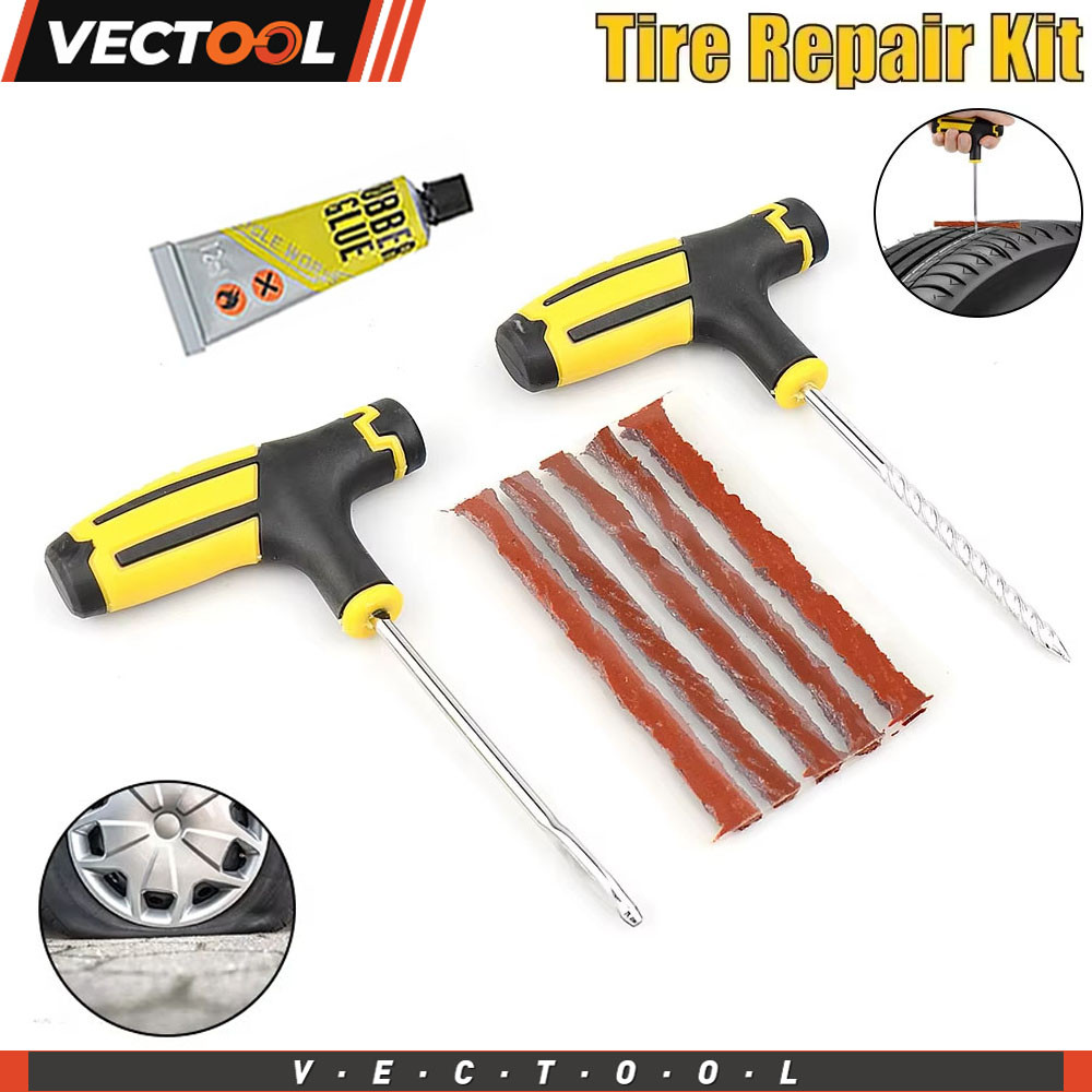 Set Alat Perbaikan Ban Mobil, Paku Karet, Velg Ban Tubeless, Sumbat Ban, dan Alat Perbaikan Ban