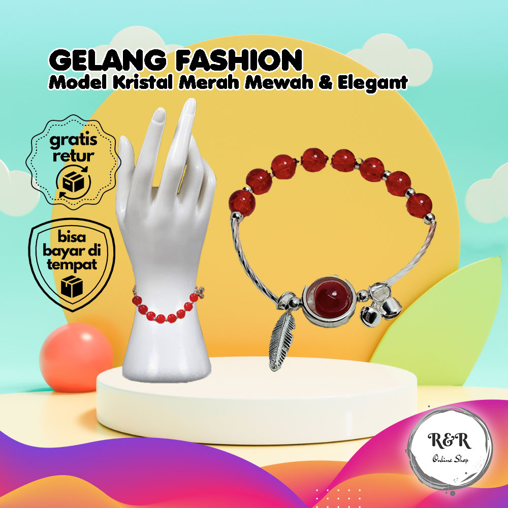 Aksesoris Wanita Gelang Elegan Korea Stylish Fashion Kristal Merah Silver Gelang Kristal Merah Mewah
