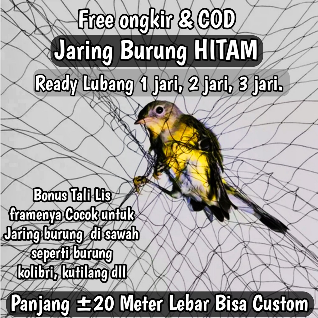 jaring burung Sawah Lubang Kecil Panjang 25 meter warna hitam
