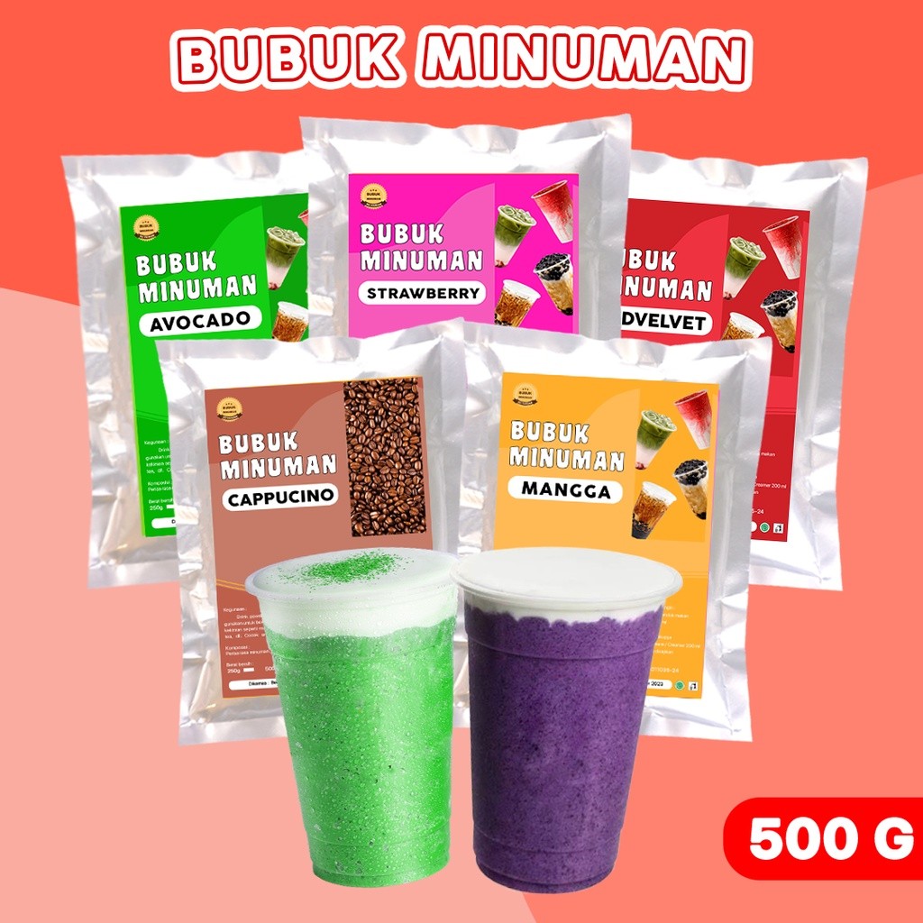 

BUBUK MINUMAN RASA / SERBUK MINUMAN RASA BEST SELLER / BUBUK MINUMAN KEKINIAN / BUBUK MINUMAN RASA 500 GR / DRINK POWDER 500 GR / BUBUK MINUMAN INSTAN / BEST SELLER