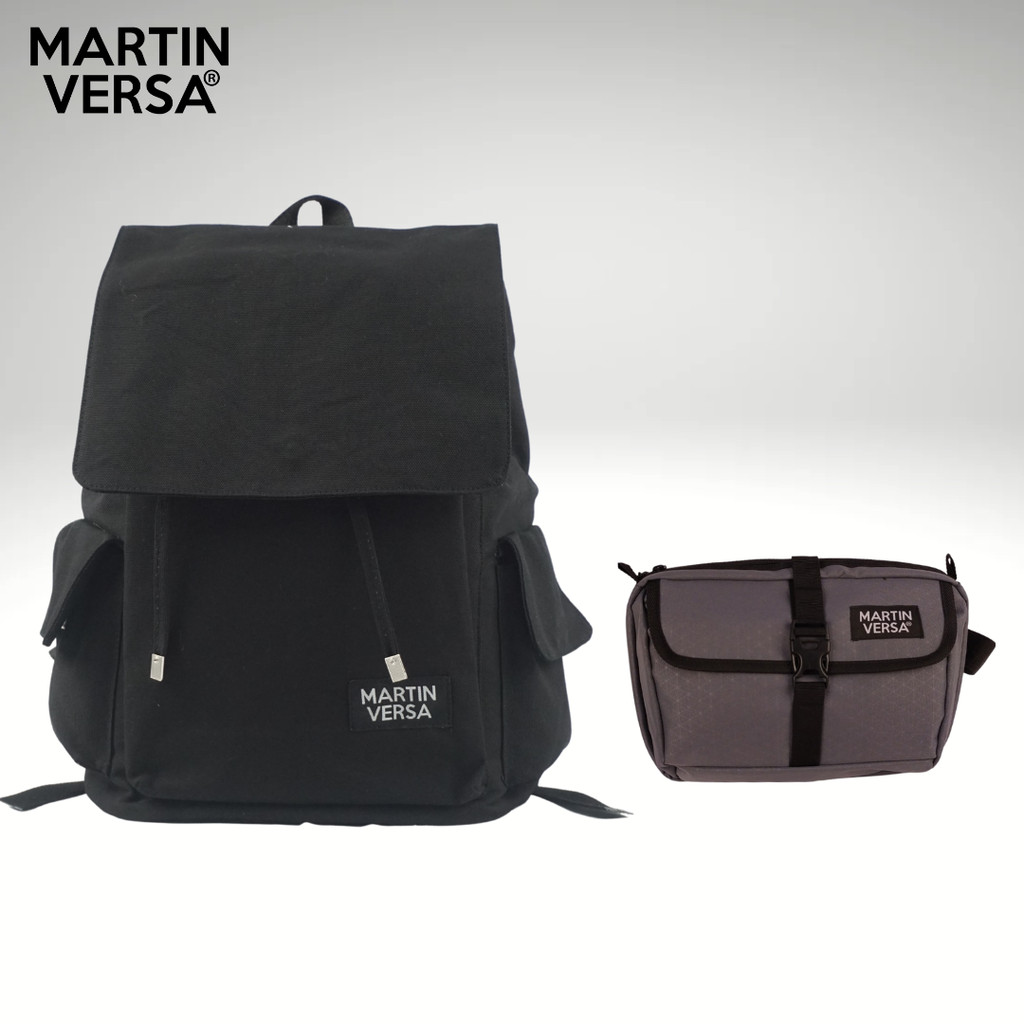 Bundling Tas Ransel Pria Kanvas Laptop 14" - Notebook Dan Tas Selempang Pria 30 Cm