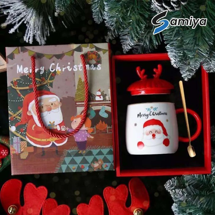 

hampers natal gelas cangkir ceramic free sendok christmas gift box set - HAMPERS D //26
