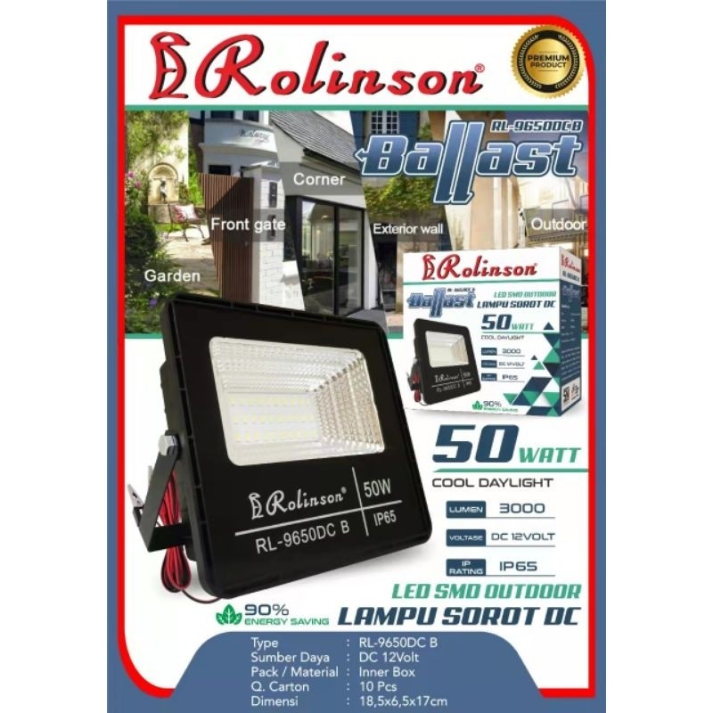 Lampu Sorot LED DC 50 Watt Aki Lampu Sorot DC LED 50Watt Cahaya Putih Lampu Sorot ROLINSON RL-9650DC