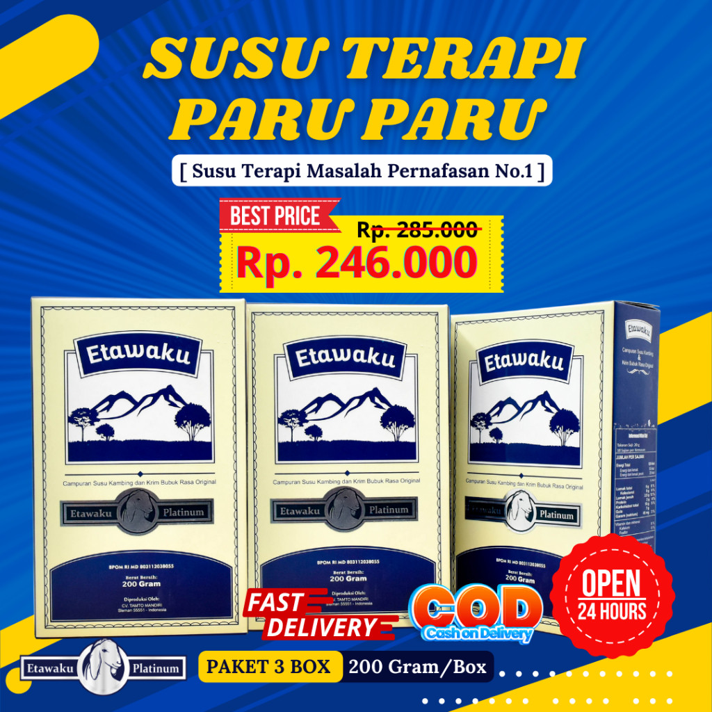 

PAKET 3 BOX SUSU ETAWAKU PLATINUM - SUSU ETAWA BUBUK ORIGINAL Baik Untuk Persendian dan Pernafasan