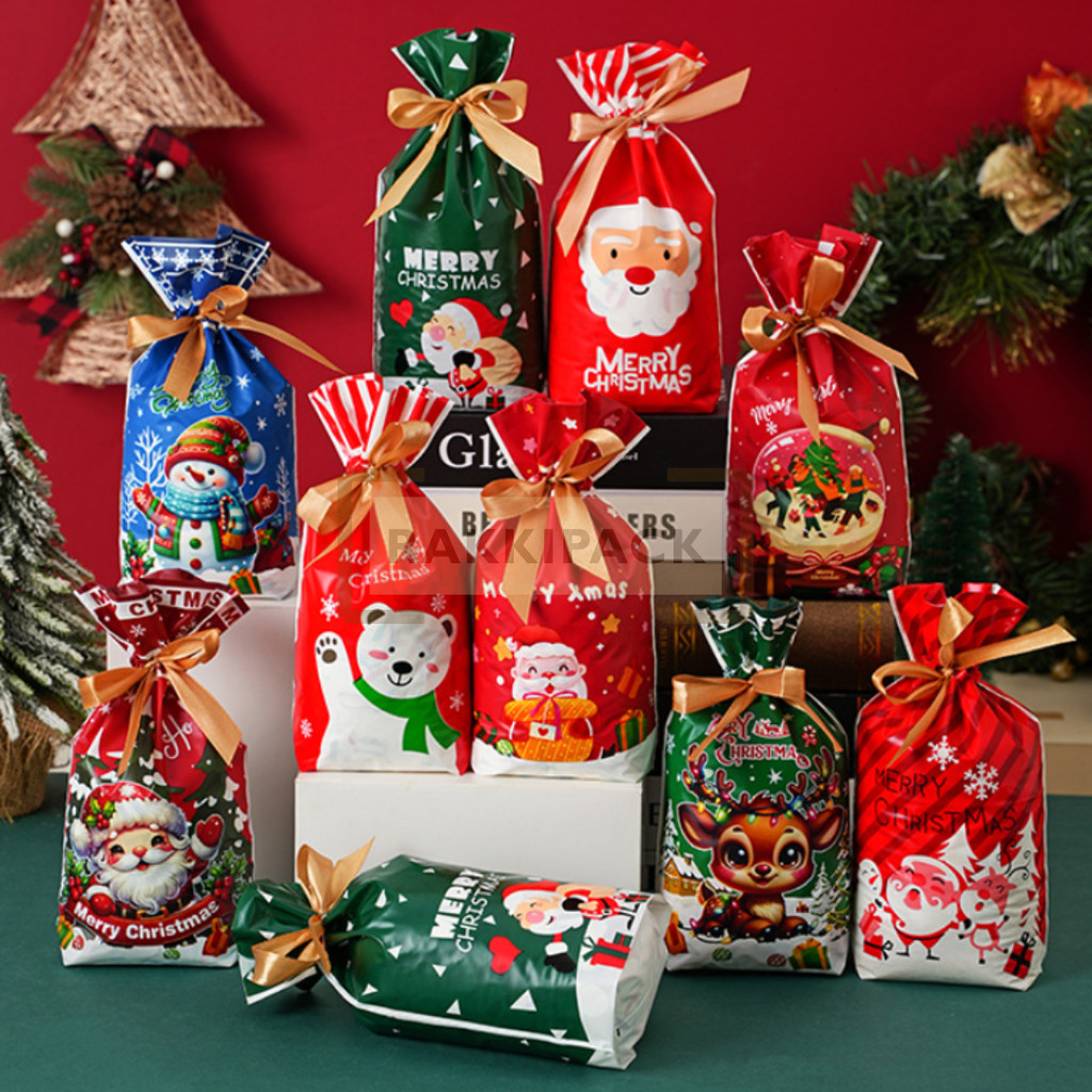 

10pcs goodie bag tas snack serut hampers natal christmas santa snowman