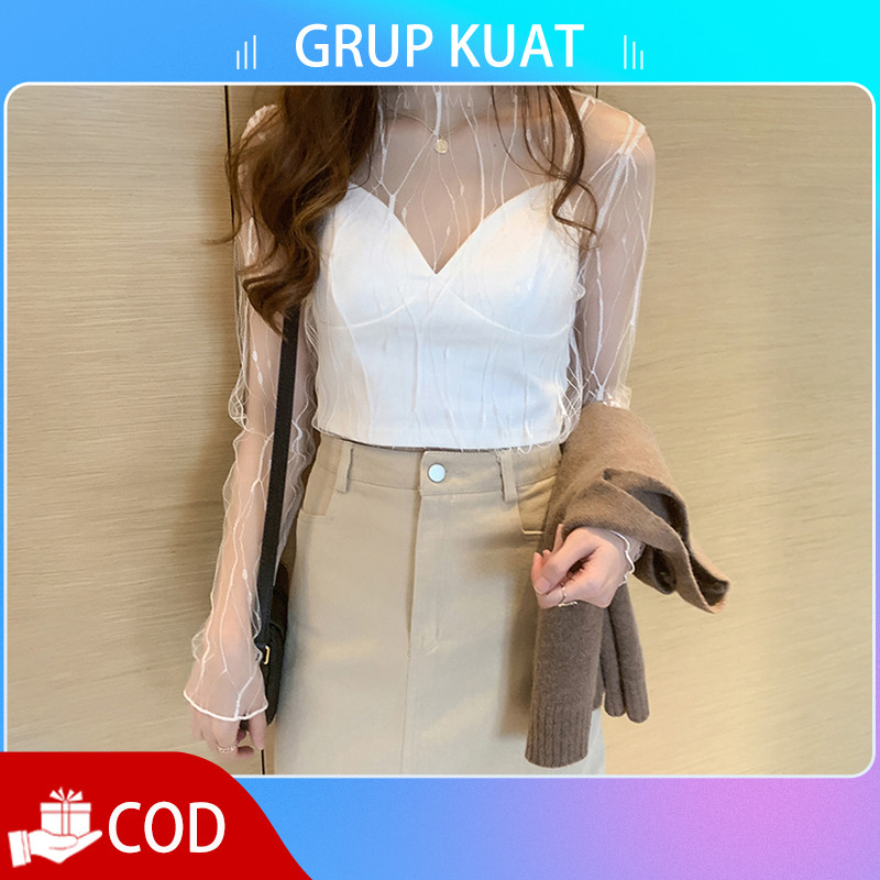 Baju Korea Atasan Blouse Lace Atasan Transparan Wanita Top Transparan Atasan Transparan Wanita