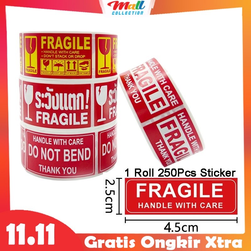 

MALL - Fragile 250Pcs 1 Roll Stiker Awas Pecah Sticker Jangan BAnting STC07