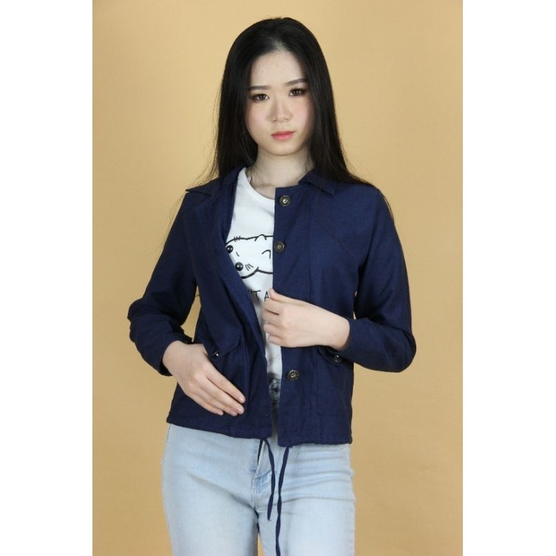 JAKET LINEN RAMI KANCING JEANS TALI SERUT BAWAH