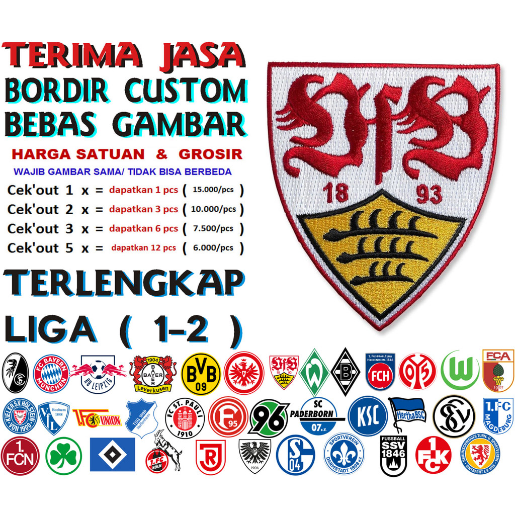 VFB STUTTGART PATCH BORDIR BET LOGO/EMBLEM KLUB BOLA BUNDESLIGA JERMAN