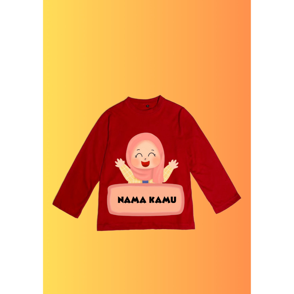 Baju kaos anak cewe lengan panjang muslim CUSTOM NAMA bahan combed 30s sablon DTF