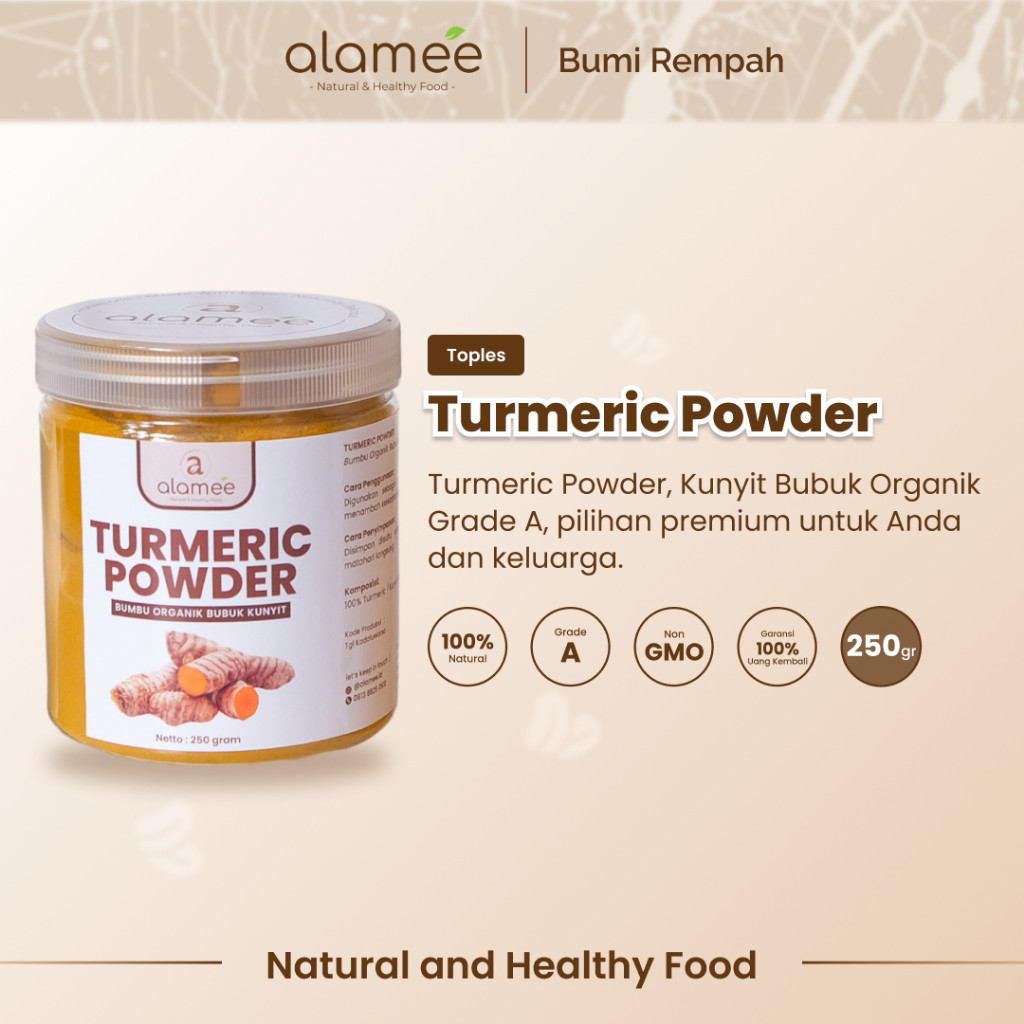 

ALAMEE Kunyit Bubuk Turmeric Seasoning Powder Ground Bumbu Dapur Instan Organik Murni Asli 250g