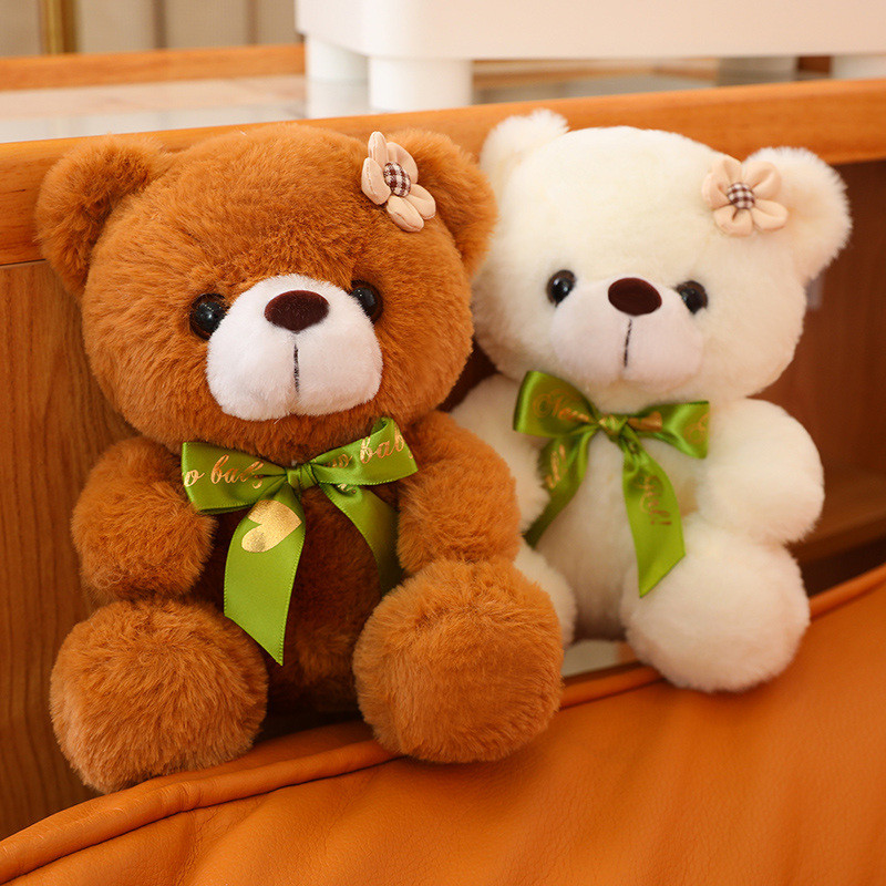 

Hot 20cm Coloured Bear With Ribbon Plush Toys Stuffed Teddy Bear Soft Bear Wedding Gifts Girl Kids Toy Birthday Gift Brinquedos