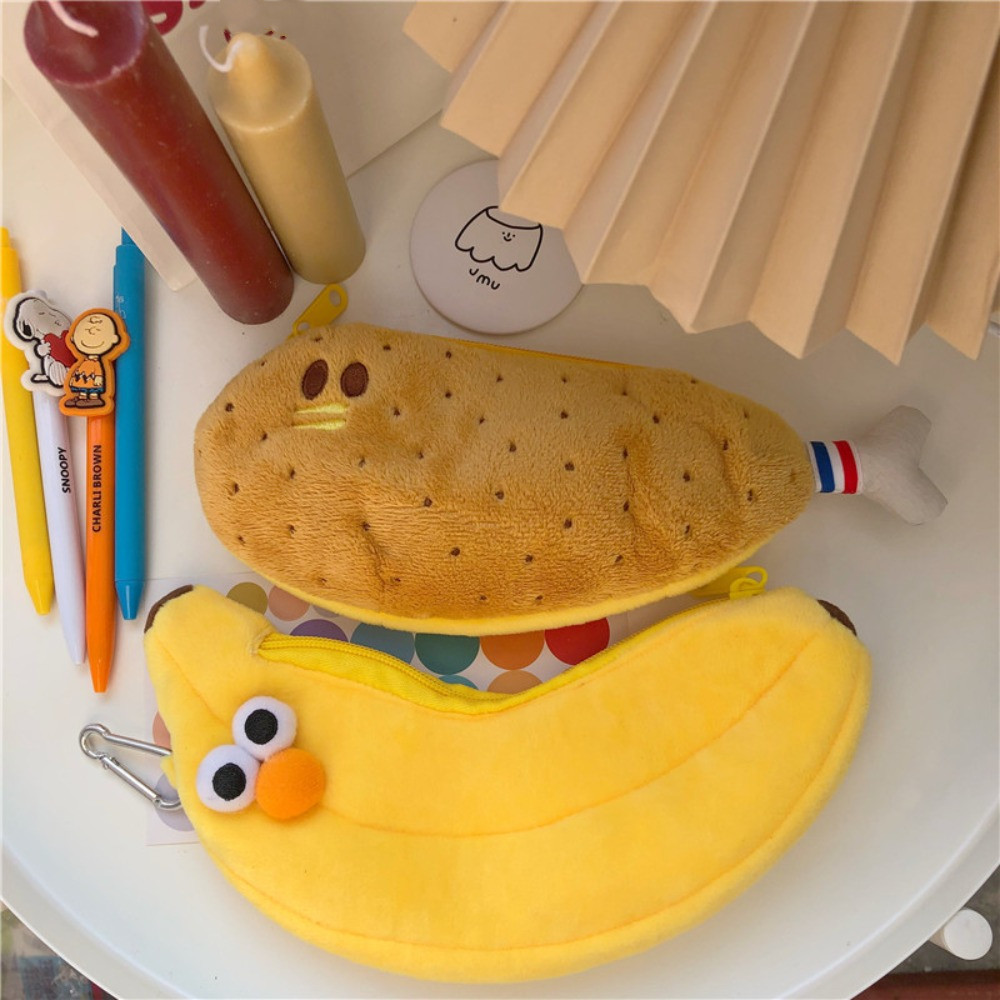 

Chicken Leg Plush Pencil Bag Stationery Storage School Supplies Pencil Case Banana Shape Large Capacity Cosmetic Makeup Bag Gift