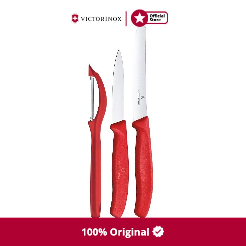Victorinox Set 3 Pcs Swiss Classic Pisau Paring Dengan Alat Kupas Pisau Dapur Kecil Set Paring Knife