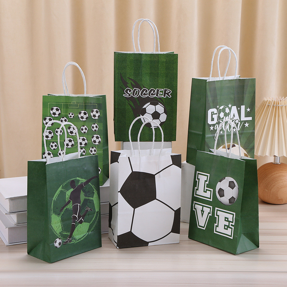 

6/24pcs Soccer Party Favors Paper Bag Football Theme Candy Bags with Handle Ties Gift Packaging Bags Kids Birthday Party Decor