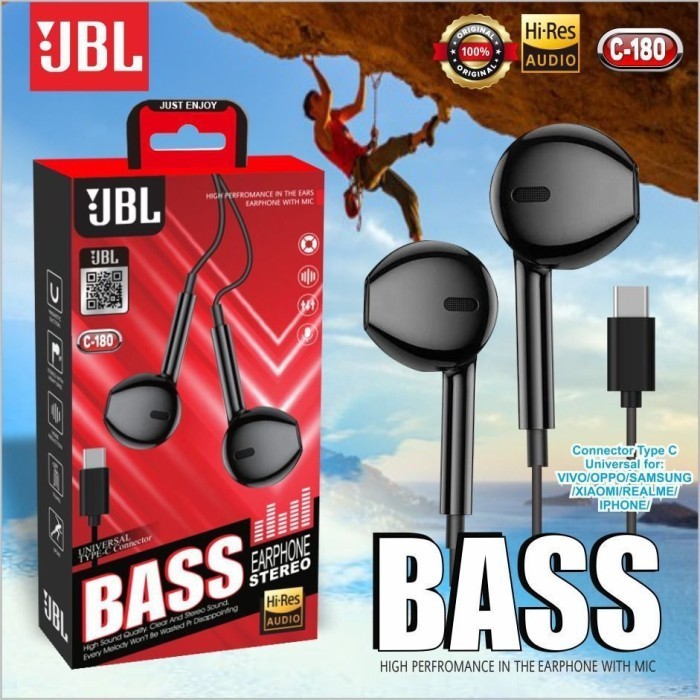 Earphone Headset HiFi Handsfree JBL C-180 Premium Colokan TYPE C Universal Bisa Ke Semua Jenis Hp Ty