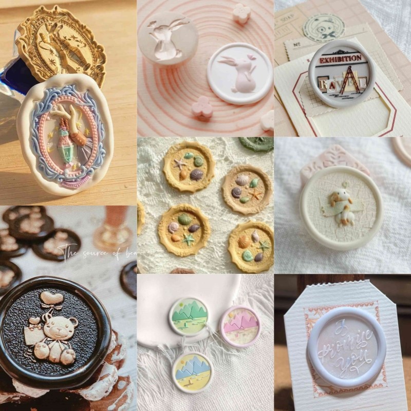 

2024 Wax Seal Multilayer Carved Chapter Head Anaglyph Bronze Wedding Invitations Envelope Seal Stamp Hands Zhang Toys Gift