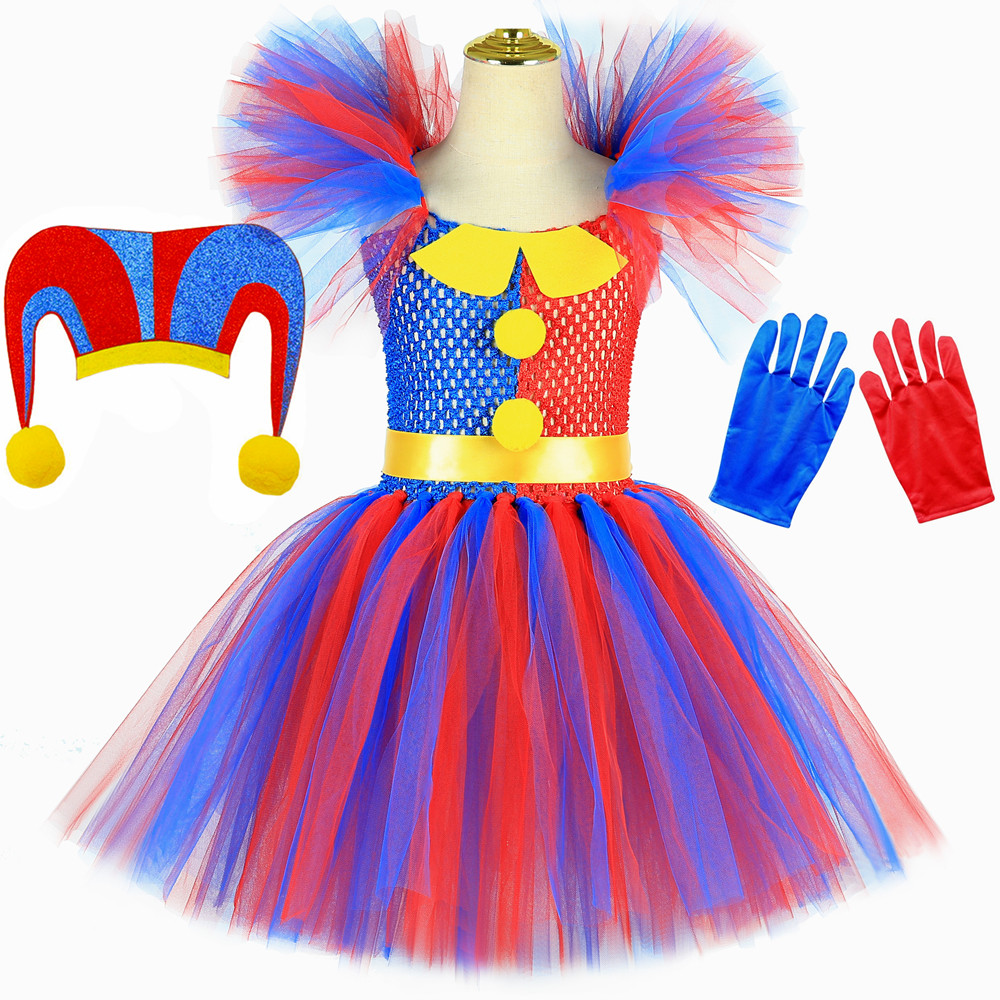 Pomni Costume Kids Tutu Dress Cartoon The Amazing Digital Circus Clown Cosplay Costumes Girls Hallow