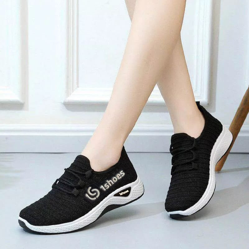 IS046 (Cuci Gudang) Sepatu Wanita Tali Motif 1Shoes Import Sneakers Warna Dasar