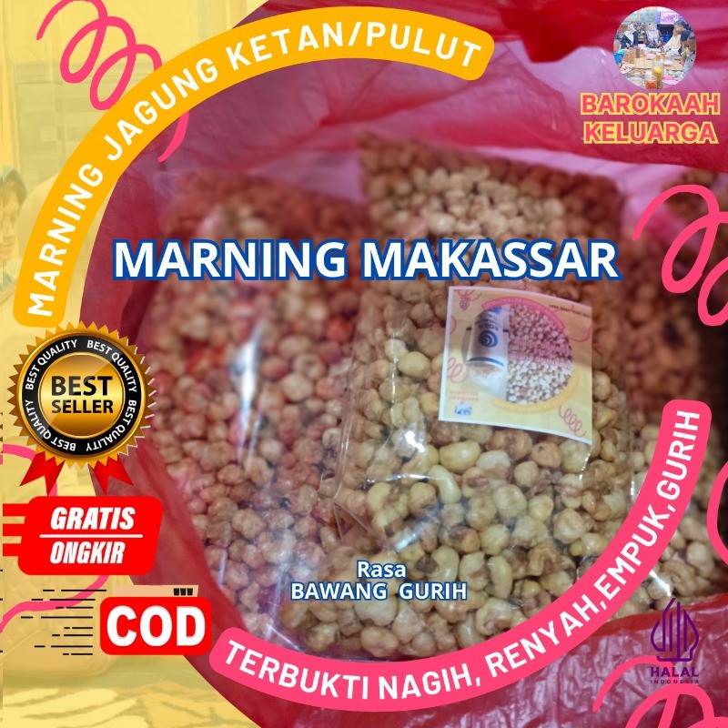 

Marning Marneng Premium sangat cocok buat nyantai terbuat dari jagung putih makassar termurah, rasa gurih manis asin bawang (500gr),renyah dan aseli
