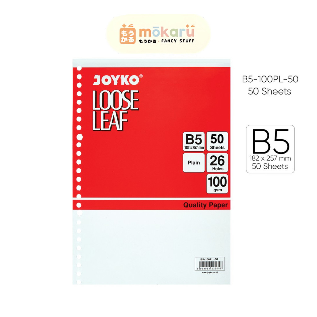 

Joyko Loose Leaf B5 (Blank, Grid & Dotted) 100 Sheets/Lembar / Kertas Isi Ulang Binder Murah