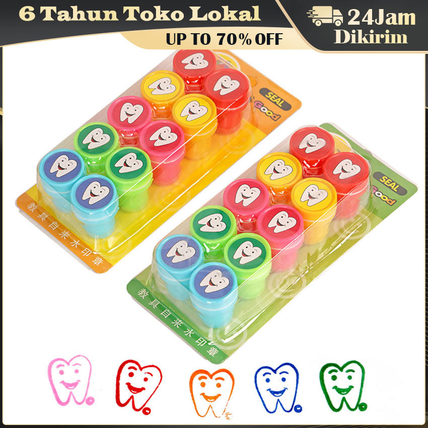

10 Buah Stempel Gigi Kartun Smile Face / Stempel Anak Gambar Gigi Kartun / Hadiah Seru untuk Anak-Anak & Siswa TK/SD