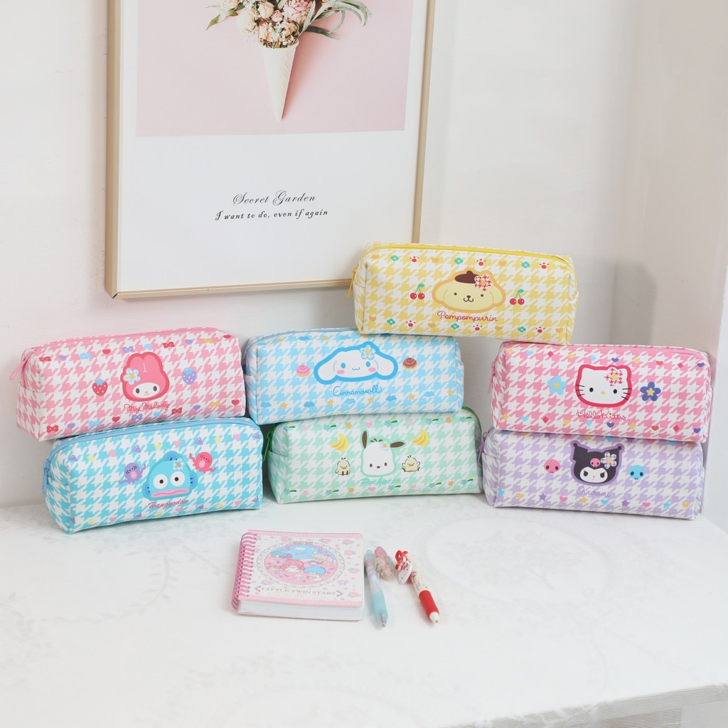 

( OTH1126 ) Pencil case kotak tempat pensil pouch kosmetik serbaguna - sanrio kuromi cinnamoroll melody pochacco hangyodon pompompurin - purple ungu blue biru pink merah muda yellow kuning green hijau