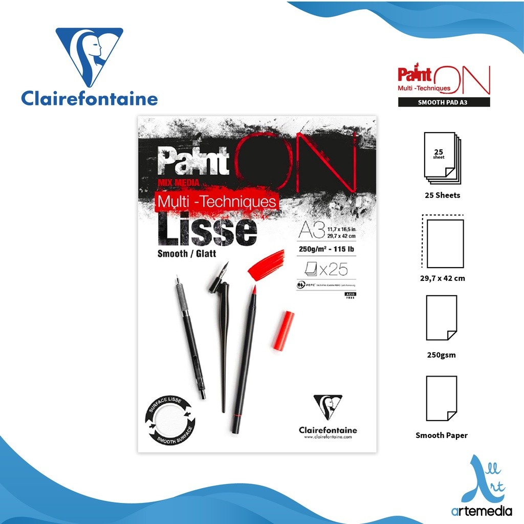 

Gramedia Surabaya - Clairefontaine Paint On Smooth Multi Technique Sketch Pad Sketchbook A3