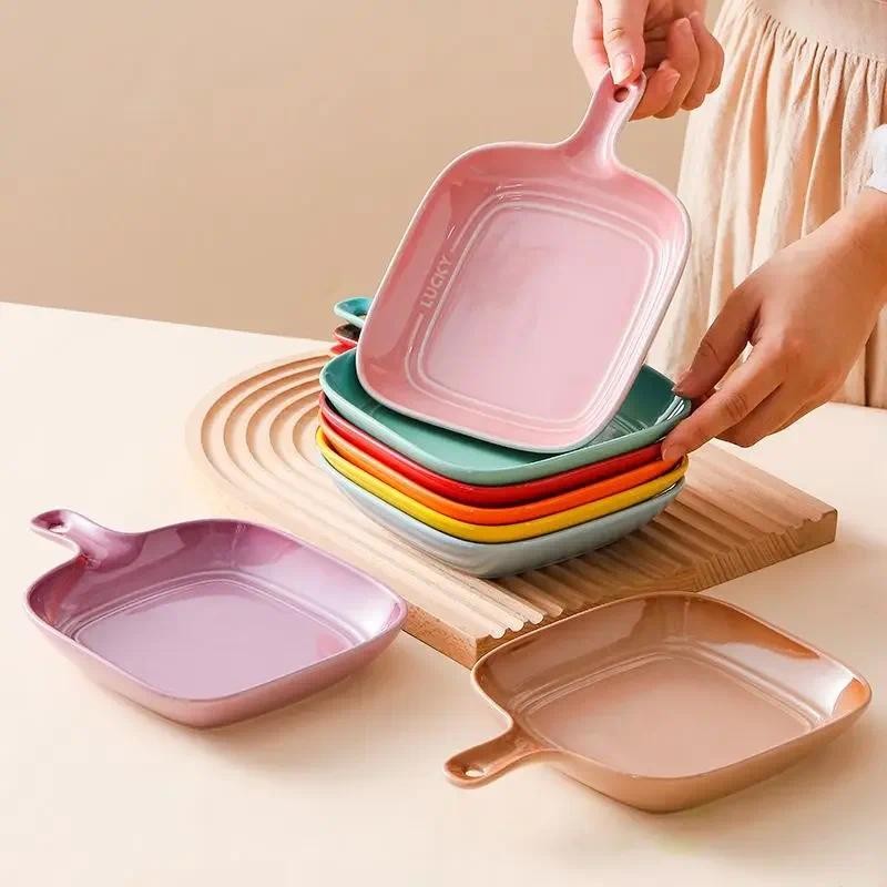 French Gradual Change Rainbow Ceramic Breakfast Handle Plate Creative Colorful Dessert Inventory Hea