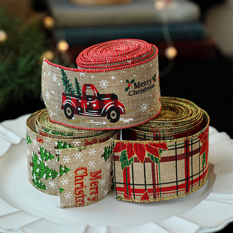 

2M/Roll Christmas Ribbon Imitation Jute Burlap Ribbon Wired Edge Linen Ribbon Red Green Plaid Buffalo Bowknot Ribbon untuk kemasan