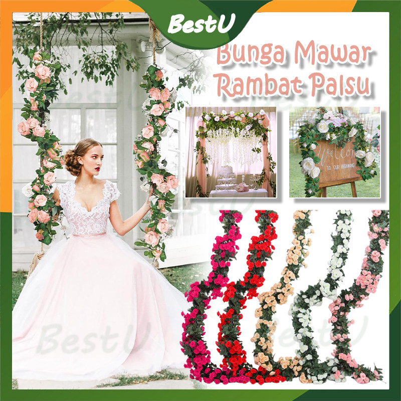 Bunga Mawar Rambat Plastik 2,3 meter Bunga Juntai Gantung Ornamen Hias Dekorasi Rumah/bunga rambat p