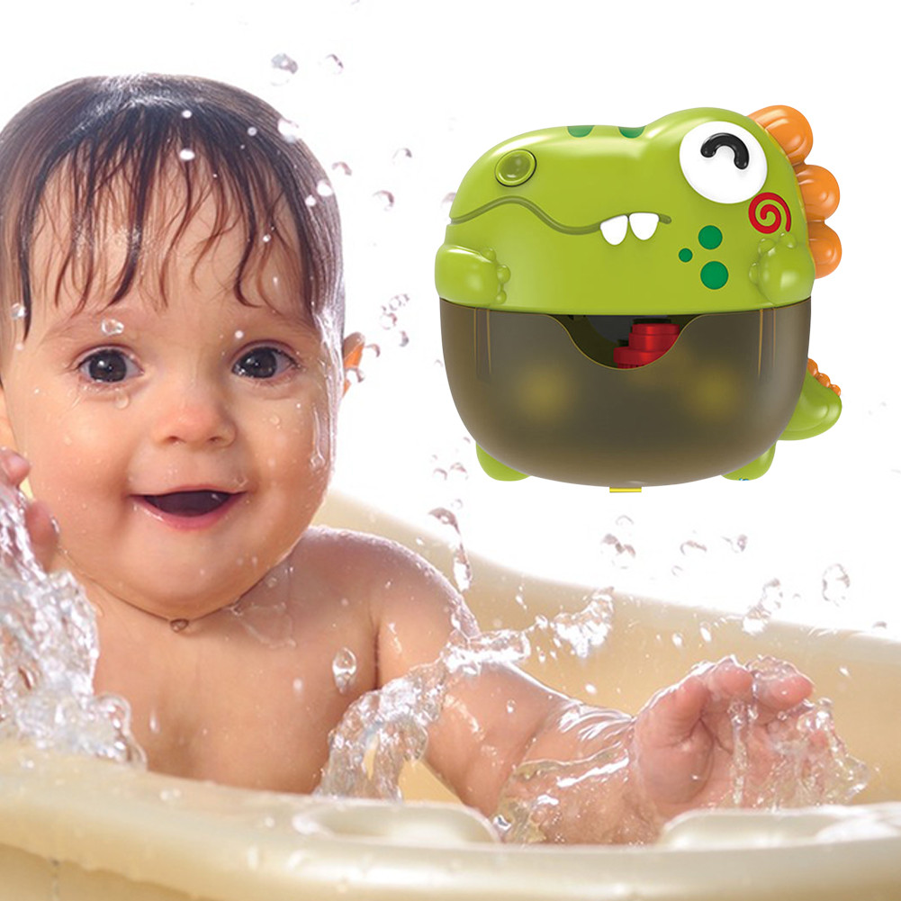 

Dinosaur Baby Bath Toys Battery Operated Automatic Bubble Maker Waterproof Cartoon Bubbles Blower Strong Suction for Boys Girls