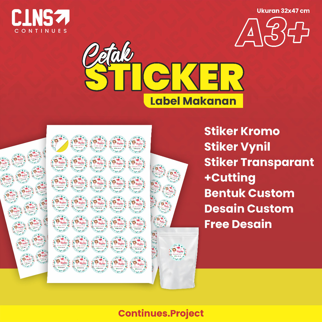 

Stiker Label Makanan Custom Desain dan Bentuk, Per A3 + Cutting Bentuk By SindikatStiker