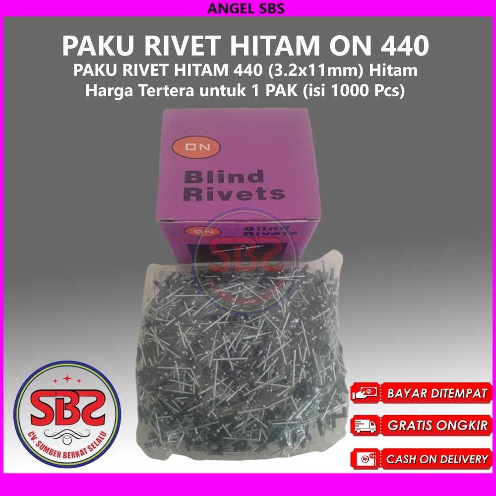 ON Paku Rivet 440 HITAM 1 Box Isi 1000pcs HITAM - Paku Rivet Hitam / Black