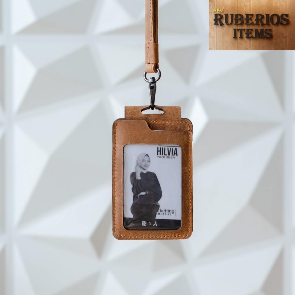 

Alona Leather Id card Name Tag Kulit Sapi Asli Berly landyard Papan Nama Model Kalung