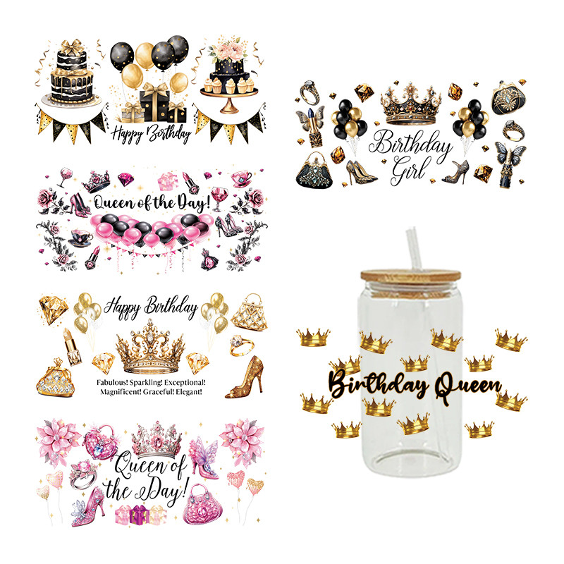 

UV DTF crown Transfer Happy Juice Printed Sticker For The 16oz Libbey Glasses Wraps Bottles D11380