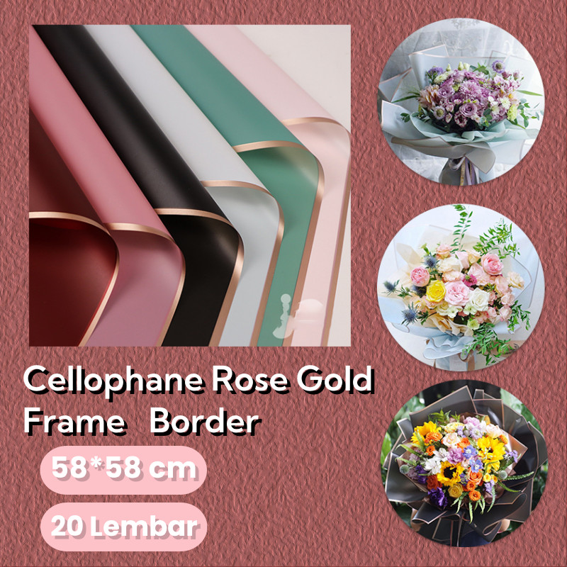 

【COD】20 PCS Cellophane Rose Gold Frame Border /Kertas Buket Bunga Flower/Kertas Buket Korea Bunga Flower/Buket Bunga Cellophane Florist Goldline