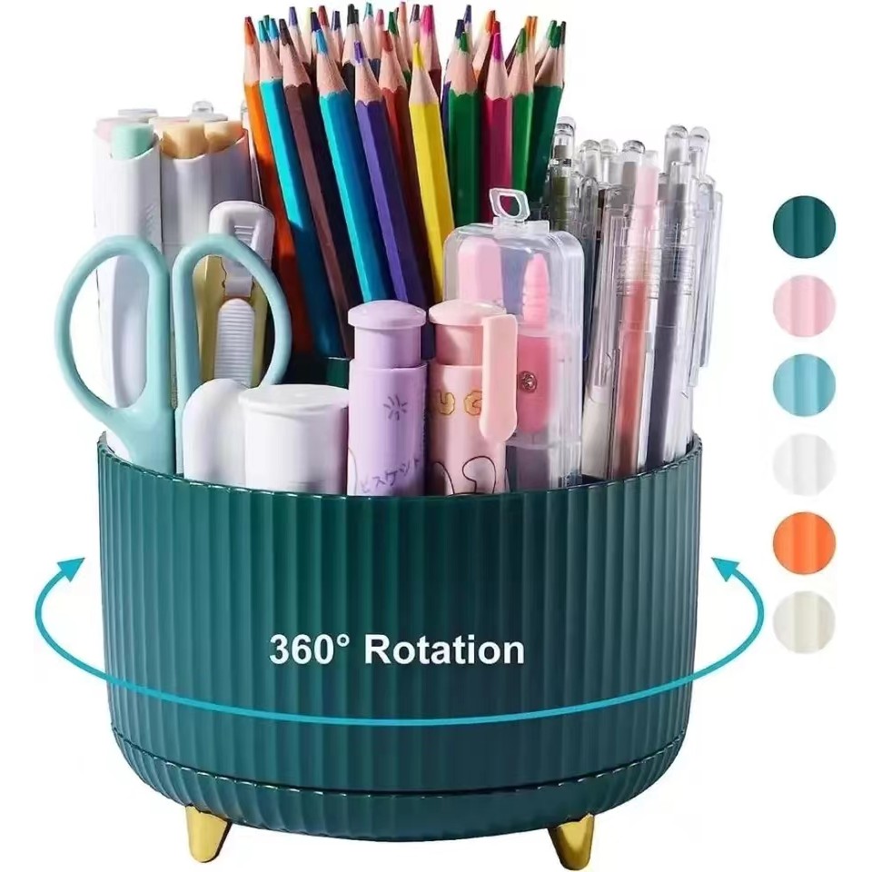 

360° Rotating Pen Holder Large Capacity Solid Color Pencil Storage Box Desktop Organizer School Office Stationery Kids Gifts