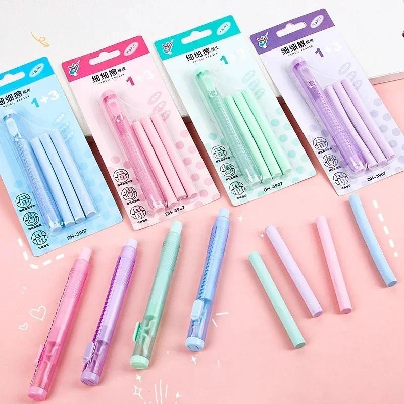 

Kawaii Rubber Erasers with Refill Retractable Pencil Wipe Clean Correction Tool Korean Stationery School Office Writing Supplies