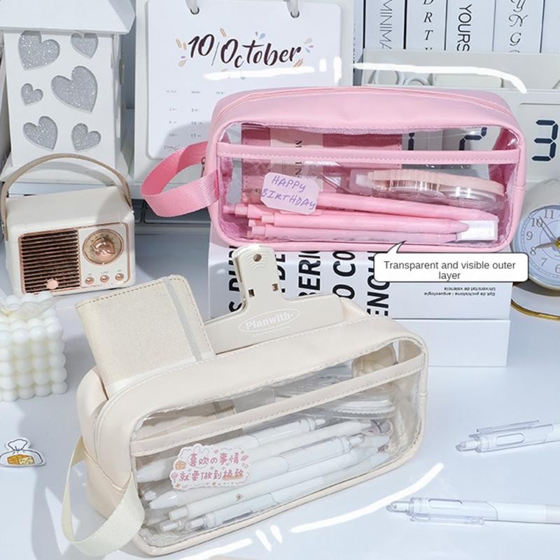 

Big Waterproof Transparent Pencil Case PVC Stationery Gift Students Pencil Bag Kawaii Pencil Case Large Capacity Bag