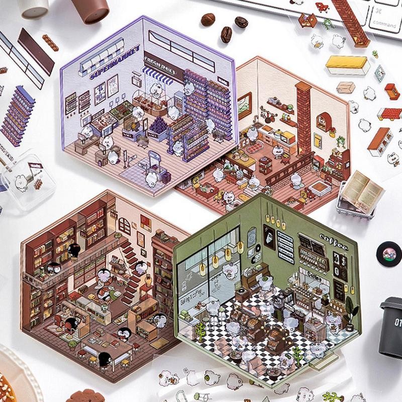

3D Sticker DI Y Three-dimensional Cabin Scene Stacking and Pasting Hand Account Pocket Cute PET Sticker Decoration