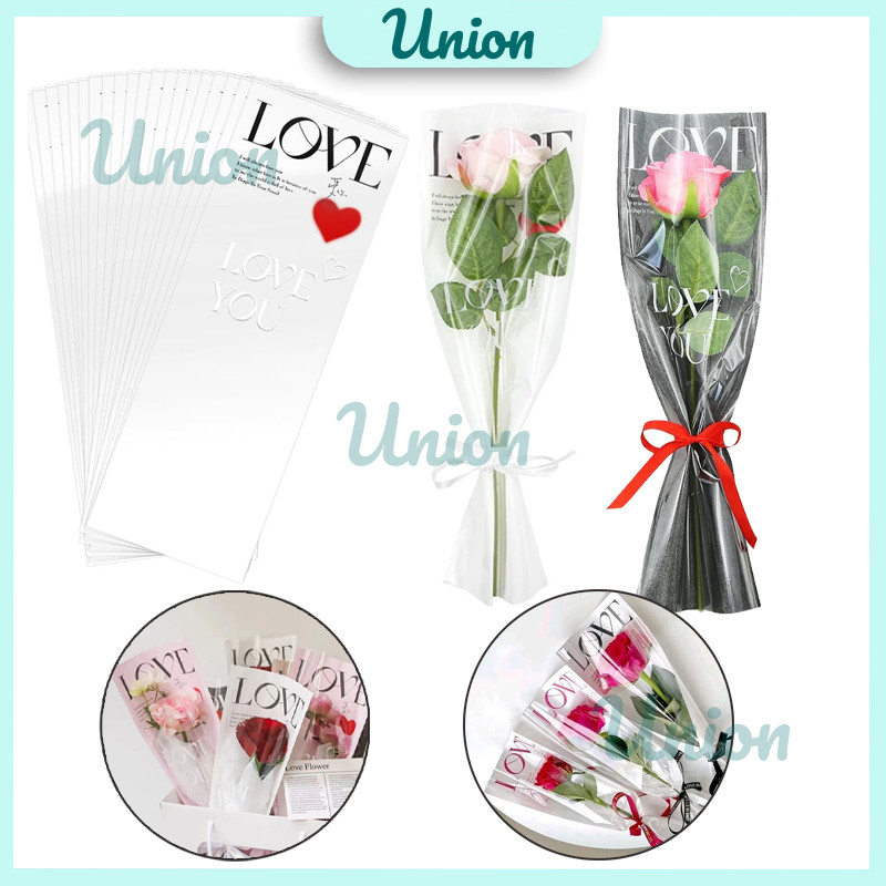 

(10 LEMBAR) Plastik Single Flower Opp "LOVE" Korean Style Plastik Bunga 1 Lembar Plastik LOVE