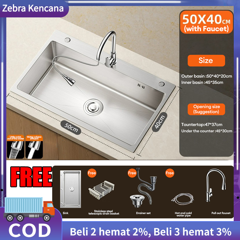 Kitchen Sink Wastafel Stainless Steel Bak Cuci Piring Wastafel Dapur Lengkap Tarik Adjustable / Sink