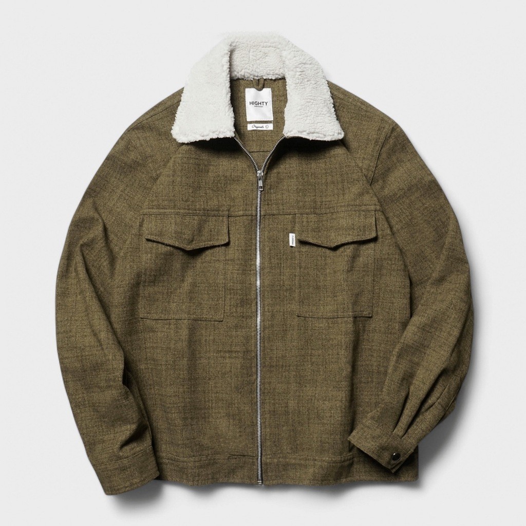 HIGHTY Olive Shearling Wool Jacket | Jaket Lengan Panjang Pria