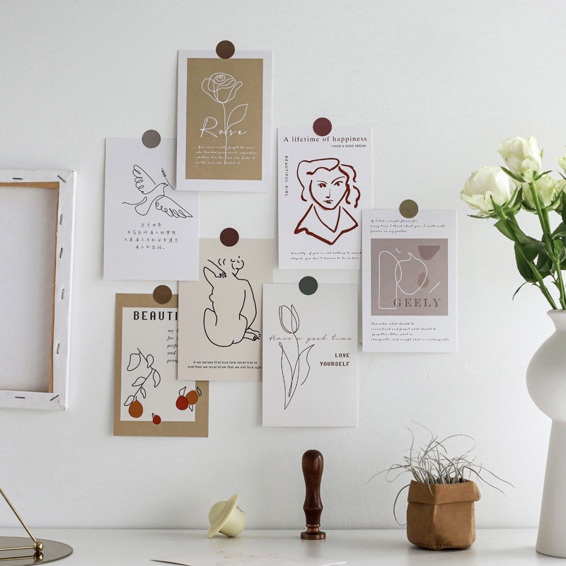 

15Pc Abstract Decoration Card Art Postcard Simple Portrait Flower Painting DIY Wall Sticker Photography Props White Background