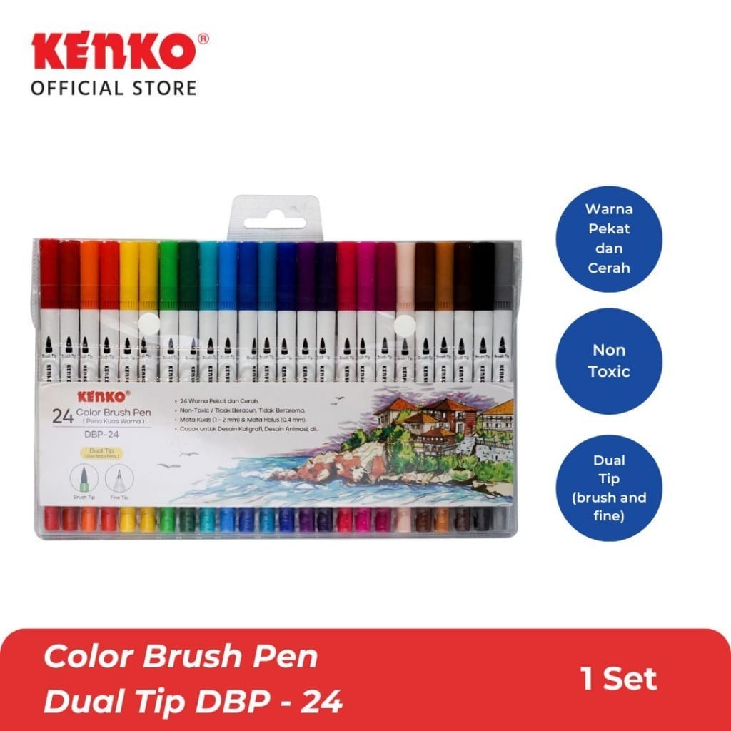 

Spidol Warna Kenko DBP-24 Dual Tip Brush Tip+Fine Tip Color Marker/Brush Pen