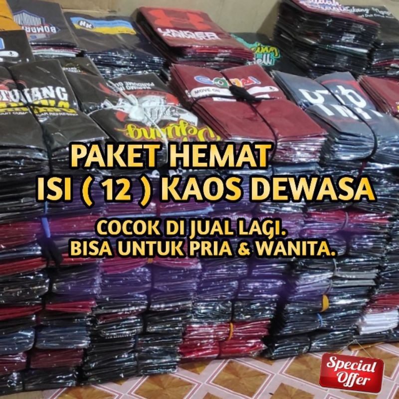 PAKET USAHA 12 KAOS DISTRO PRIA 1 LUSIN  ATASAN PRIA WANITA