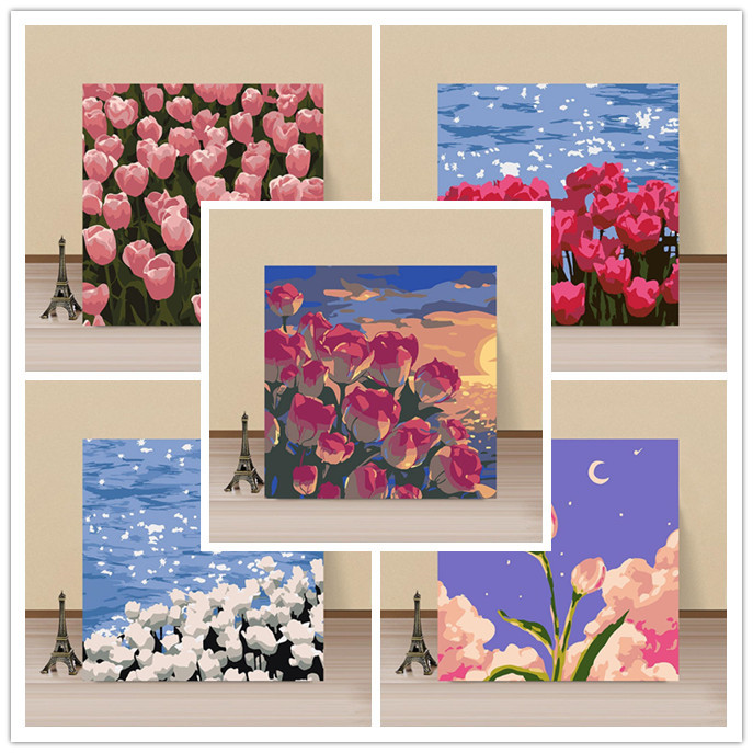 

DIY Digital Oil Painting For Rose Flower Hand Painted Oil Painting Coloring by Numbers Acrylic Drawing Modern Wall Home Decor